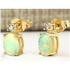 Image 2 : 1.60 CTW Natural Opal And Diamond Earrings 18K Solid Yellow Gold