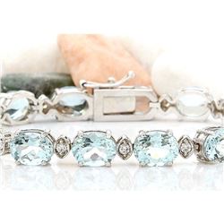 25.75 CTW Natural Aquamarine 18K Solid White Gold Diamond Bracelet