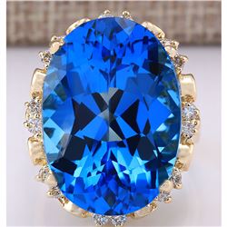 30.50 CTW Natural Topaz And Diamond Ring In 14K Yellow Gold