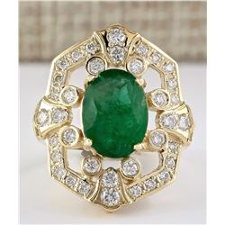 6.00 CTW Natural Emerald And Diamond Ring In 18K Yellow Gold