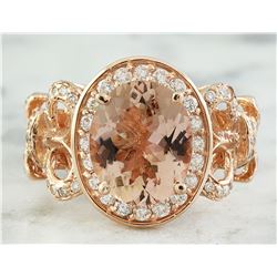 4.50 CTW Morganite 14 K Rose Gold Diamond Ring