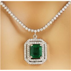 10.50 CTW Emerald 18K White Gold Diamond Necklace