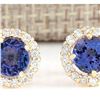 Image 1 : 2.65 CTW Natural Blue Tanzanite And Diamond Earrings 18K Solid Yellow Gold