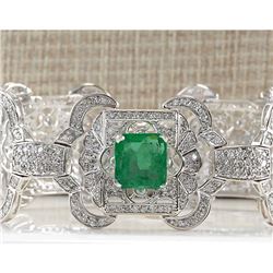 12.0 CTW Natural Colombian Emerald And Diamond Bracelet In 14K White Gold