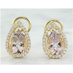 4.30 CTW Morganite 18K Yellow Gold Diamond Earrings