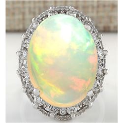 12.36 CTW Natural Opal And Diamond Ring In 14K White Gold