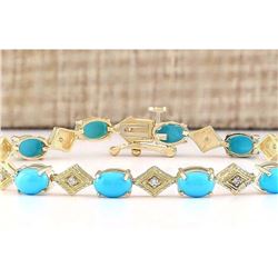 5.31 CTW Natural Turquoise And Diamond Bracelet In 18K Yellow Gold