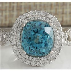 13.28 CTW Natural Zircon And Diamond Ring 14K Solid White Gold