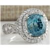 Image 2 : 13.28 CTW Natural Zircon And Diamond Ring 14K Solid White Gold