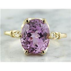 5.41 CTW Kunzite 14K Yellow Gold Diamond Ring