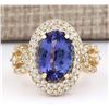 Image 1 : 5.11 CTW Natural Tanzanite And Diamond Ring In 14k Yellow Gold