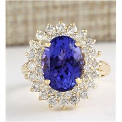7.26 CTW Natural Tanzanite And Diamond Ring In 14k Yellow Gold