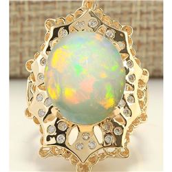 8.92 CTW Natural Opal And Diamond Ring In 14k Yellow Gold