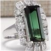 Image 2 : 11.67 CTW Natural Green Tourmaline And Diamond Ring 18K Solid White Gold
