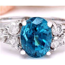 6.40 CTW Natural Zircon 18K Solid White Gold Diamond Ring