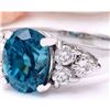 Image 2 : 6.40 CTW Natural Zircon 18K Solid White Gold Diamond Ring