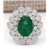Image 1 : 4.43 CTW Natural Emerald And Diamond Ring In 14k White Gold