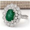 Image 2 : 4.43 CTW Natural Emerald And Diamond Ring In 14k White Gold