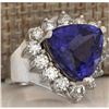 Image 2 : 11.21 CTW Natural Blue Tanzanite And Diamond Ring 14K Solid White Gold