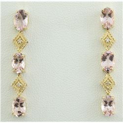2.65 CTW Morganite 18K Yellow Gold Diamond Earrings