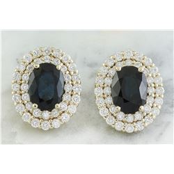 3.70 CTW Sapphire 18K Yellow Gold Diamond Earrings