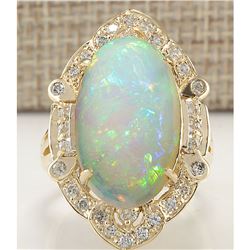 9.05 CTW Natural Opal And Diamond Ring In 18K Yellow Gold