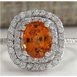 3.13 CTW Natural Orange Sapphire And Diamond Ring In14k White Gold