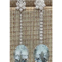 11.69 CTW Natural Aquamarine And Diamond Earrings 18K Solid White Gold