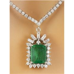8.53 CTW Emerald 18K White Gold Diamond Necklace