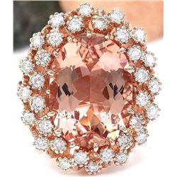 9.99 CTW Natural Morganite 18K Solid Rose Gold Diamond Ring