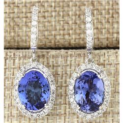 9.36 CTW Natural Tanzanite And Diamond Earrings 18K Solid White Gold
