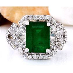 4.43 CTW Natural Emerald 18K Solid White Gold Diamond Ring