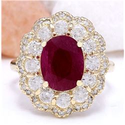 4.78 CTW Natural Ruby 18K Solid Yellow Gold Diamond Ring