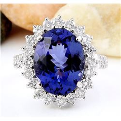 9.51 CTW Natural Tanzanite 18K Solid White Gold Diamond Ring