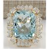 Image 1 : 9.51 CTW Natural Aquamarine And Diamond Ring 18K Solid Yellow Gold