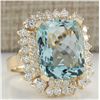 Image 2 : 9.51 CTW Natural Aquamarine And Diamond Ring 18K Solid Yellow Gold