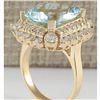 Image 3 : 9.51 CTW Natural Aquamarine And Diamond Ring 18K Solid Yellow Gold