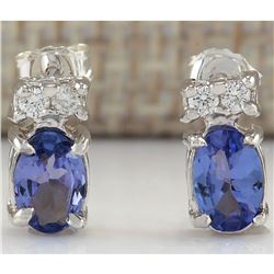 1.72 CTW Natural Tanzanite And Diamond Earrings 14K Solid White Gold
