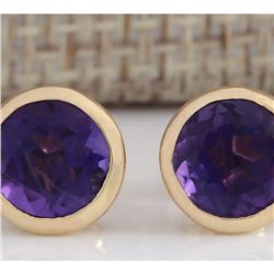3.00 CTW Natural Amethyst Earrings 18K Solid Yellow Gold
