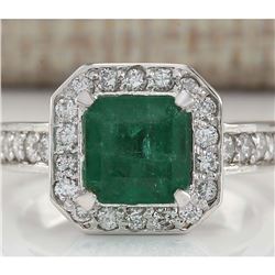 3.32 CTW Natural Emerald And Diamond Ring In 18K White Gold