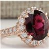 Image 2 : 5.50CTW Natural Red Tourmaline And Diamond Ring 18K Solid Rose Gold