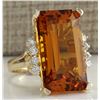 Image 2 : 19.30 CTW Natural Madeira Citrine And Diamond Ring 18K Solid Yellow Gold