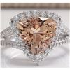 Image 1 : 5.27 CTW Natural Peach Morganite And Diamond Ring In 18K Solid White Gold