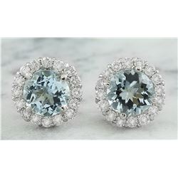 3.66 CTW Aquamarine 18K White Gold Diamond Earrings