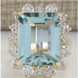 12.57 CTW Natural Aquamarine And Diamond Ring In 18K Yellow Gold