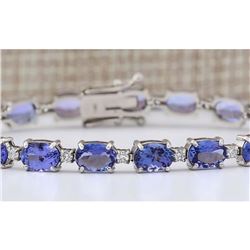20.30 CTW Natural Tanzanite And Diamond Bracelet In 14k Solid White Gold