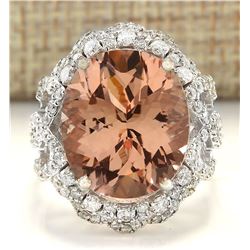 9.80 CTW Natural Morganite And Diamond Ring In 18K White Gold
