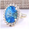 Image 2 : 13.02 CTW Natural Blue Topaz And Diamond Ring In 14k Yellow Gold