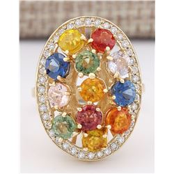 5.72 CTW Natural Ceylon Sapphire And Diamond Ring In 14k Yellow Gold