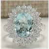 Image 1 : 7.03 CTW Natural Aquamarine And Diamond Ring In 14K Solid White Gold